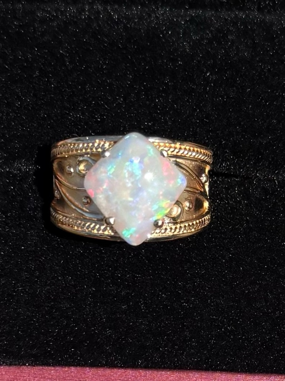 14k Gold Australian Opal Statement Ring - Picture 2 of 13
